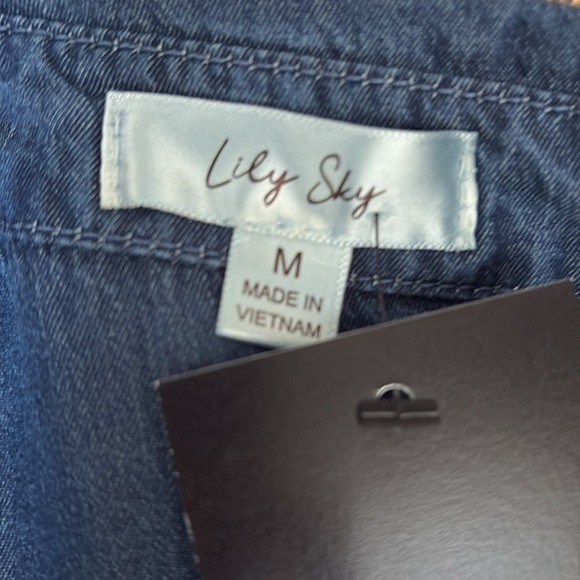 Lily Sky dark denim chambray dress button down tie waist long sleeve - Picture 10 of 16